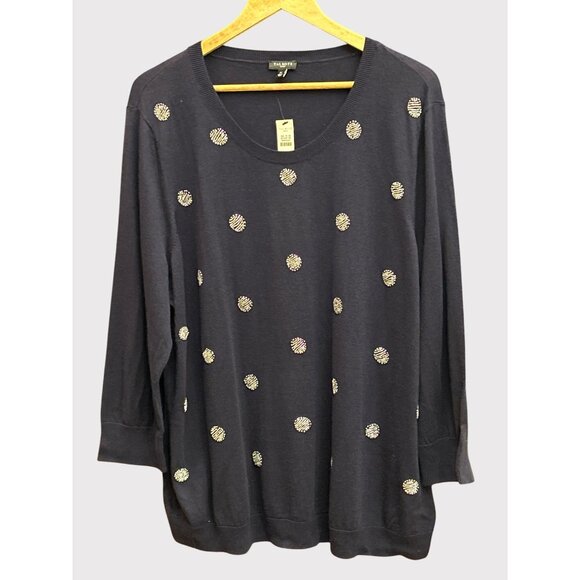 NWT Talbots Plus Size Navy Beaded Polka Dot Sweater 3X Preppy Luxe Minimalist - Picture 1 of 8